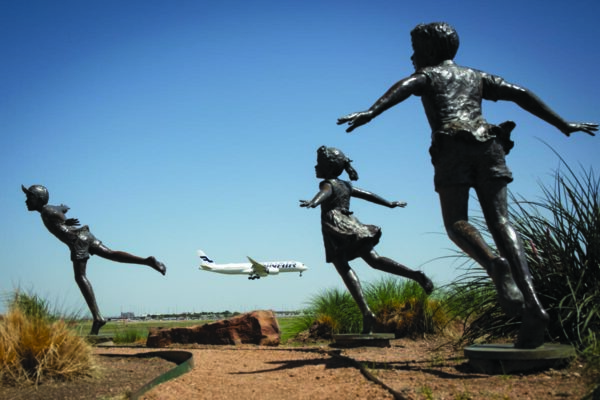 Apr.14, 2022. Grapevine Founders Park is situated at the location of one of Dallas/Fort Worth Airport radar stations and has a view of the two runways on the West side of the international Airport. There are pavilions and plenty of parking to allow people to enjoy the sight of commercial air traffic. Photo Ralph Lauer